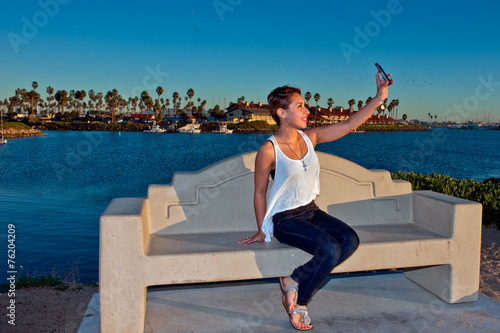 Marina background for smartphone selfie © motionshooter