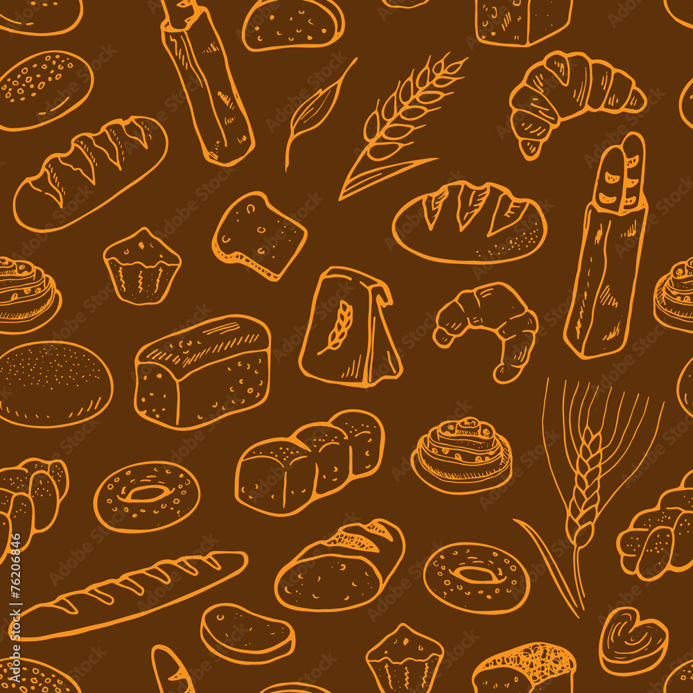 Hand drawn bakery seamless background