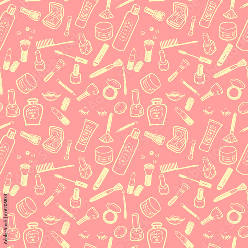 Hand drawn beauty and cosmetics items set.