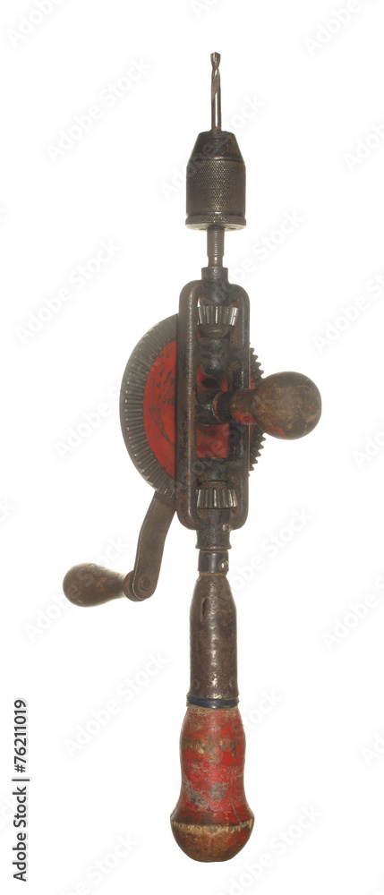 Fototapeta premium Old hand drill isolated on white background.
