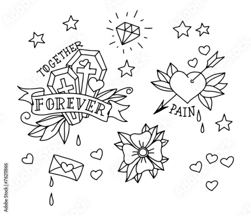 Set of hand drawn tattoo elements