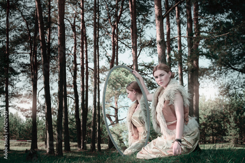 concept wonderful fairy tale with beautiful girl in country of m
