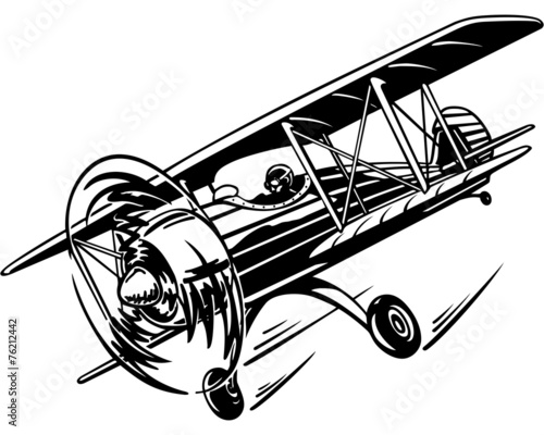 plane, retro biplane with a propeller in the air, flying in the