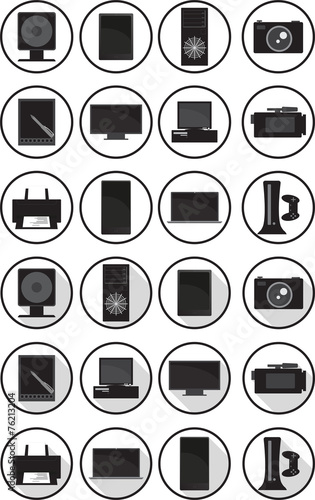 electronic vector icons set. black and white. flat.