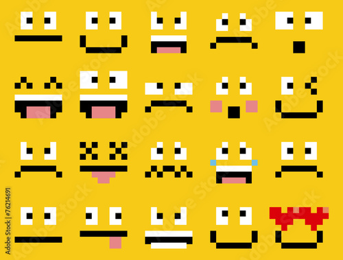 Set Of Different Cartoon Pixel Faces