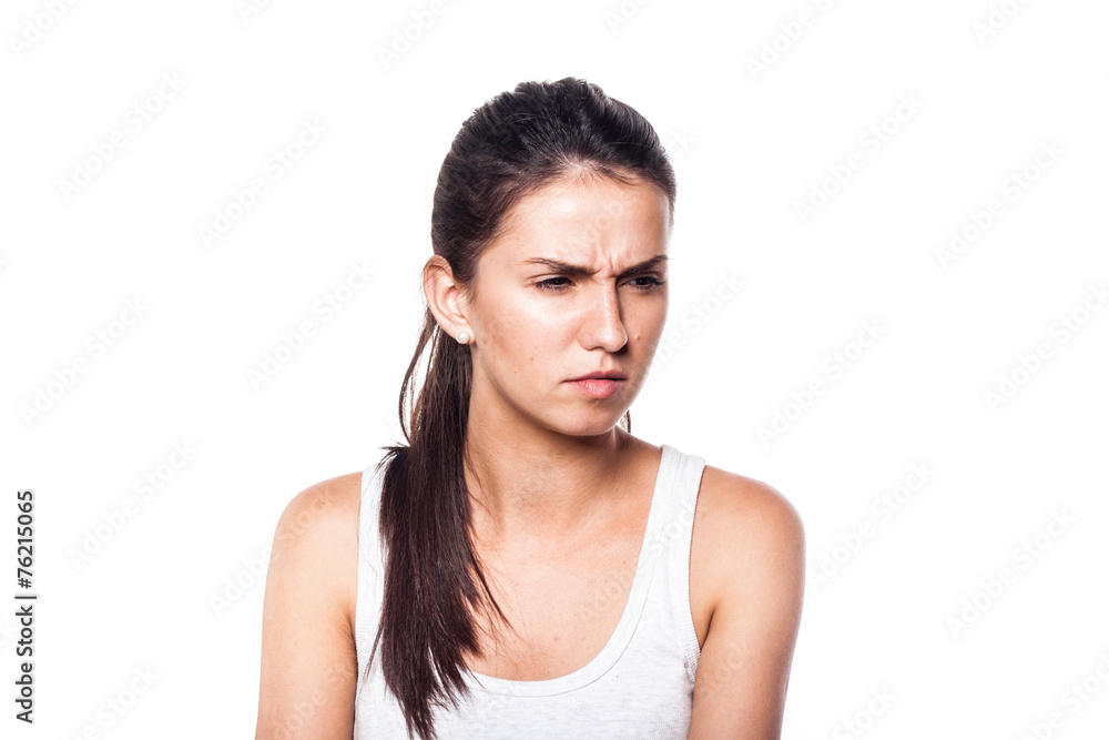 Attentive and concentrated young girl on white Attentive and concentrated young girl on white