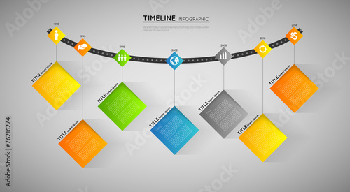 timeline infographic template with icons, flat design effect