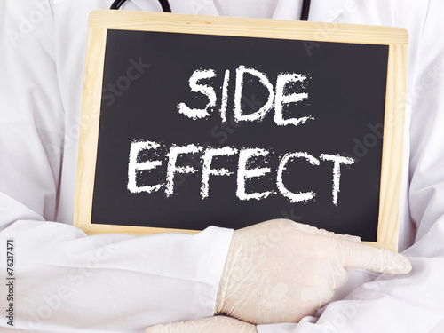 Doctor shows information on blackboard: side effect