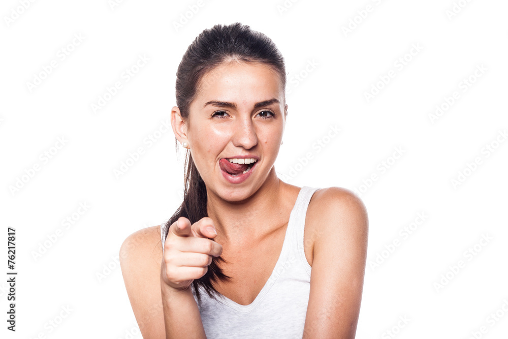 Beautiful smiling girl pointing to you Beautiful smiling girl pointing to you