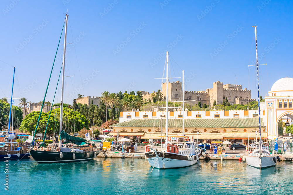 Mandraki Port and New Market (Nea Agora). Rhodes Island. Greece