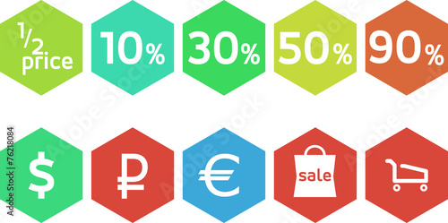 Flat design vintage icons for sale, business and finance