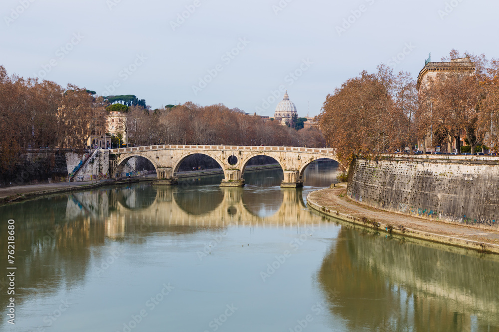 bridge over Tiber river in Rome, Italy