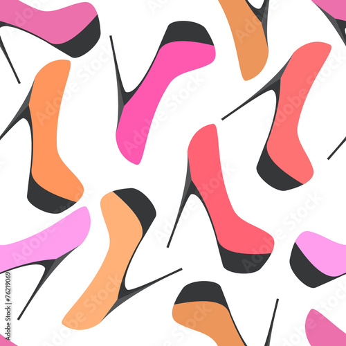 Seamless pattern with silhouettes women's shoe