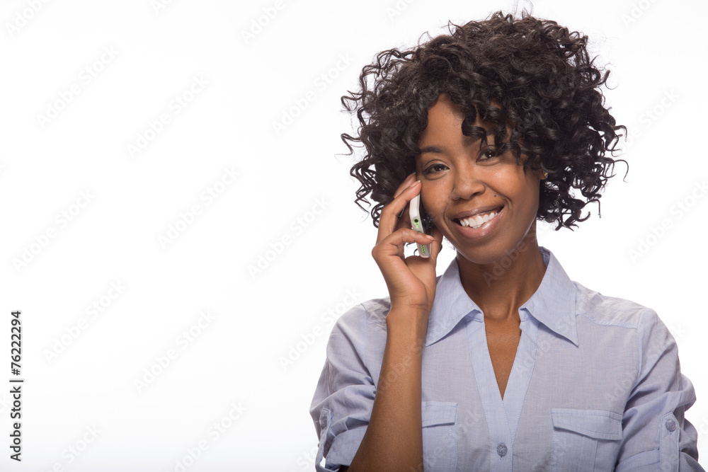 Young African American black woman talking on cellphone Young African American black woman talking on cellphone
