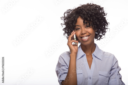Young African American black woman talking on cellphone