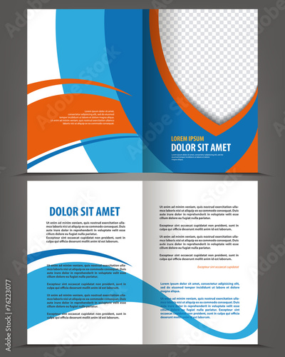 Vector empty bifold brochure print template blue design