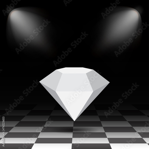 Crystal in the air with shadow on a checkerboard floor