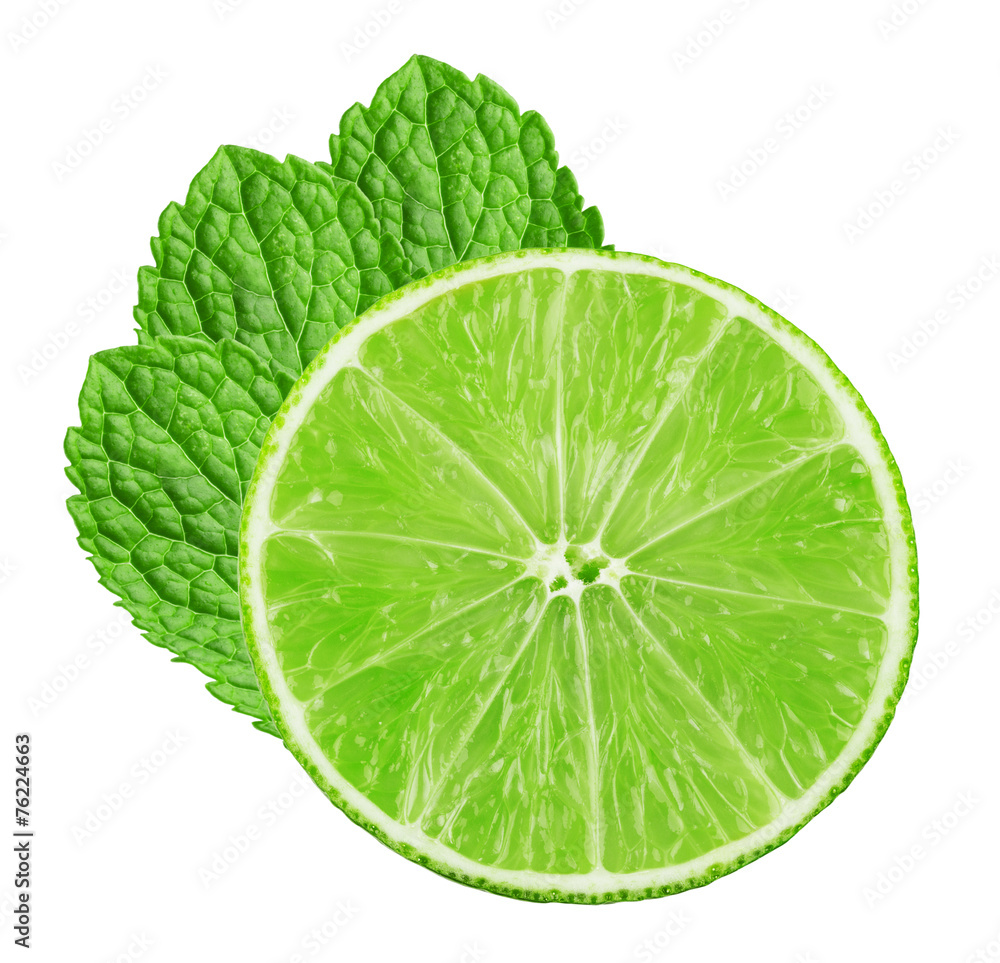 Obraz lime slice with mint leaves isolated on the white background