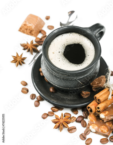 coffee and cookies on white background