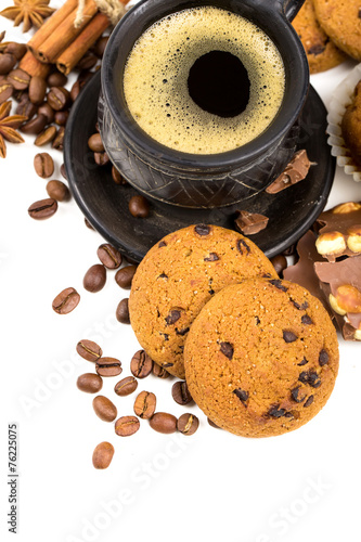 coffee and cookies on white background © zadorozhna