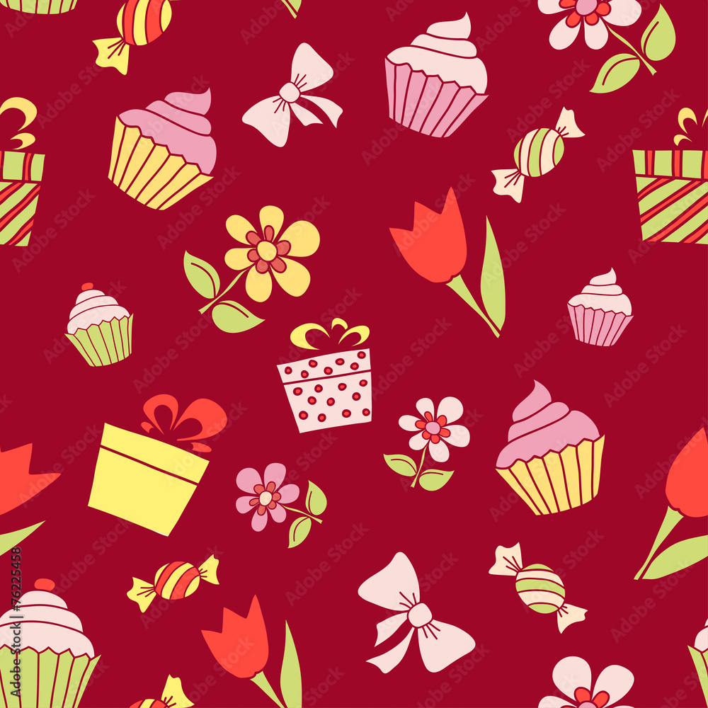 Hand drawn holiday items, seamless pattern background. Vector il