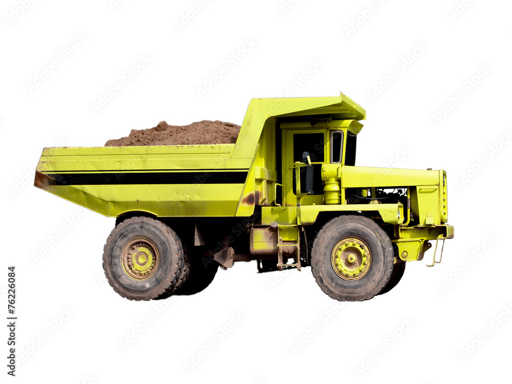 Real dump-body truck isolated on white background Real dump-body truck isolated on white background