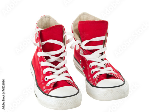 vintage canvas red shoes on white background