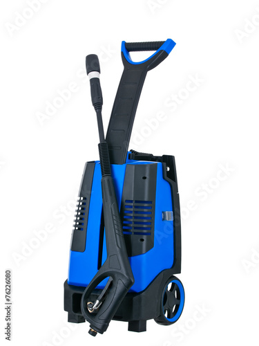 Blue pressure washer front view isolated on white background