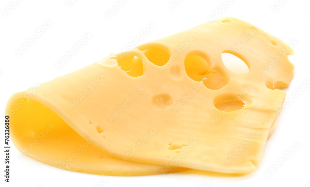Sliced cheese isolated on white background