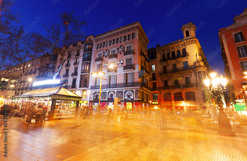 La Rambla in evening. Street one of symbol of Barcelona