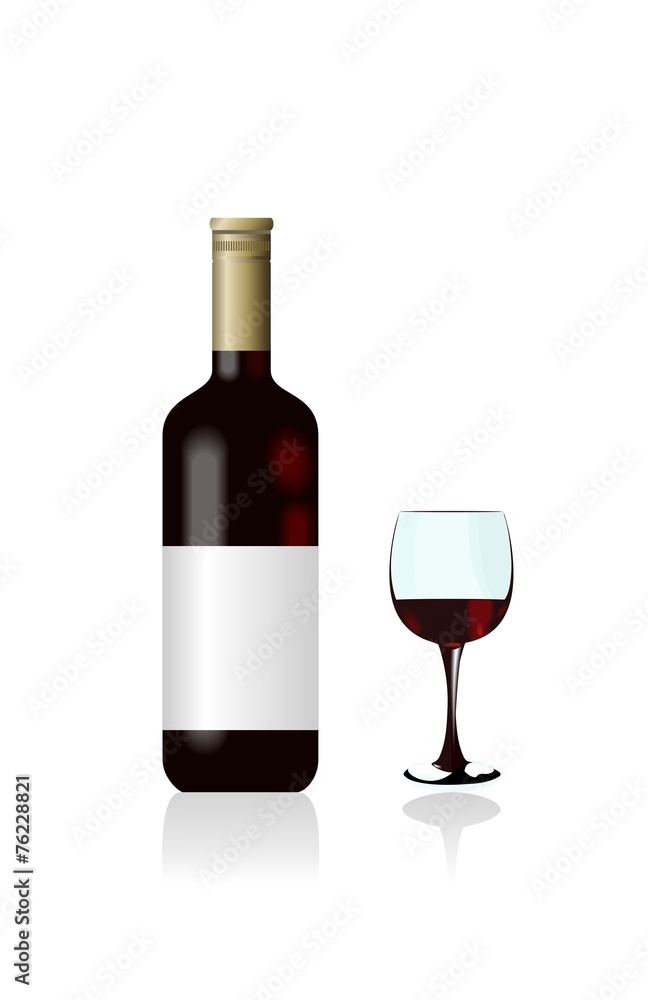 Wine bottle and glass are isolated on white background Wine bottle and glass are isolated on white background