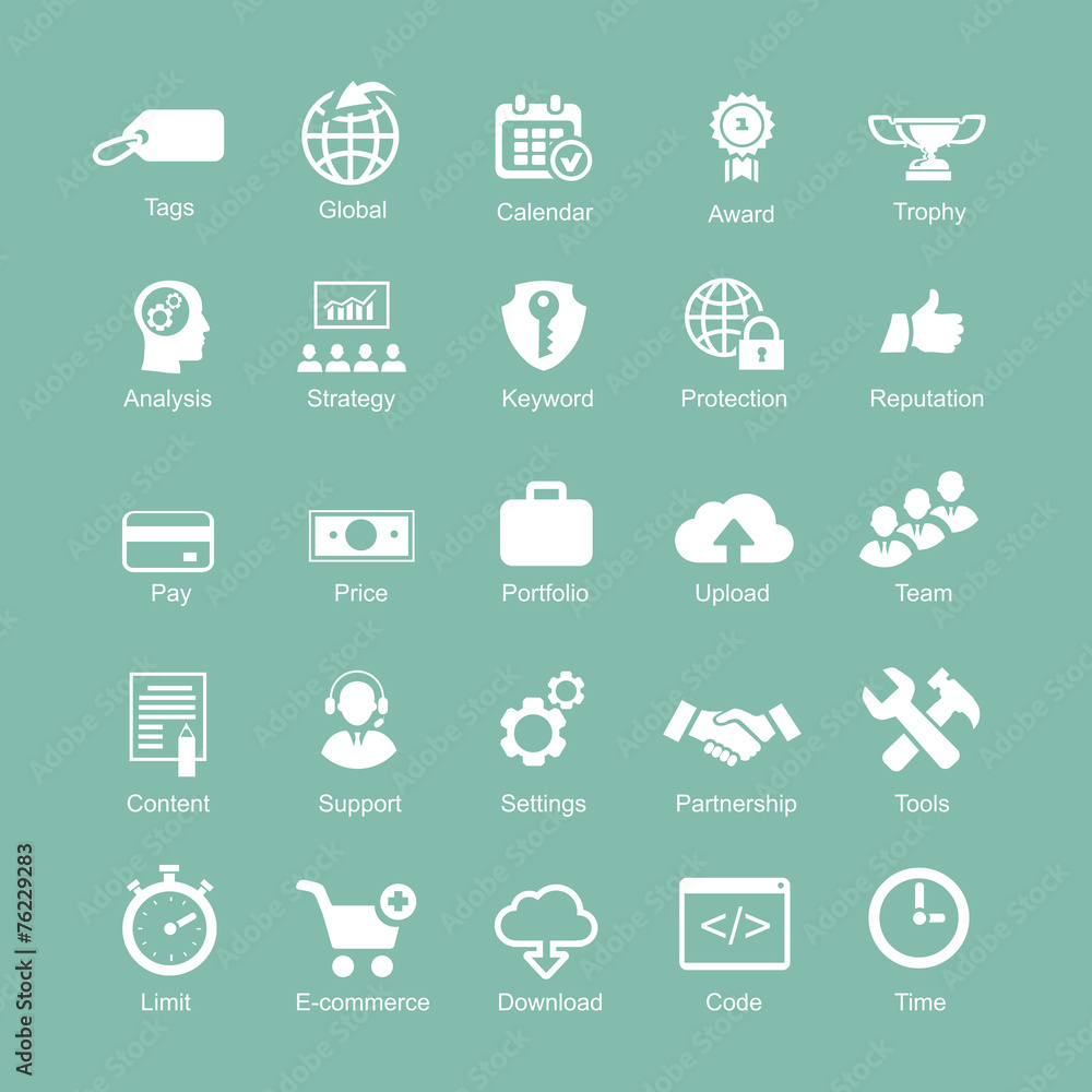 Set silhouetted white SEO and internet icons for optimising a Set silhouetted white SEO and internet icons for optimising a