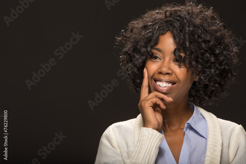 Young African American black woman thinking smile