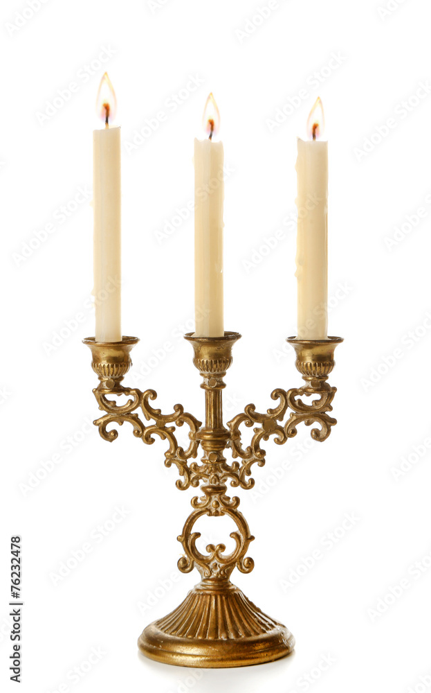 Retro candlestick with candles, isolated on white Retro candlestick with candles, isolated on white