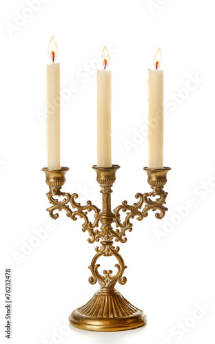 Wall Mural Retro candlestick with candles, isolated on white