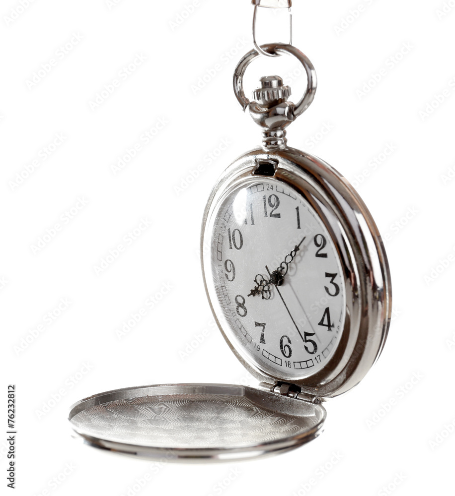 Silver pocket clock isolated on white Silver pocket clock isolated on white
