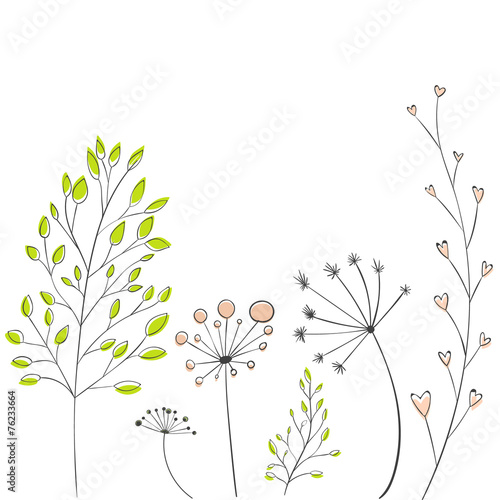 Branches with leaves and twigs, modern vector style. Ornate