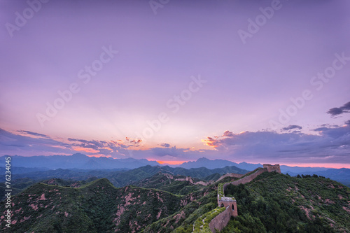 skyline and great wall during sunrise 
