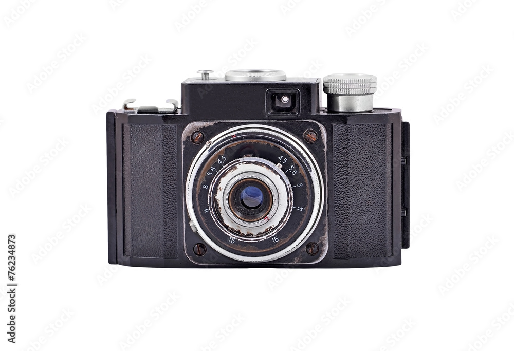 Old vintage camera, isolated on white background