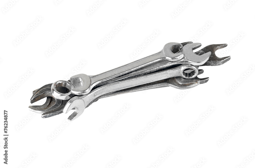 Old rusty wrench, isolated on white background Old rusty wrench, isolated on white background