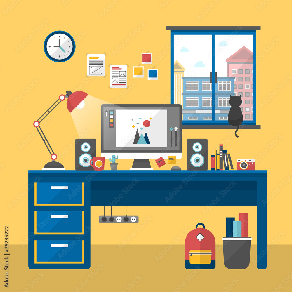 personal workplace scene in flat design personal workplace scene in flat design