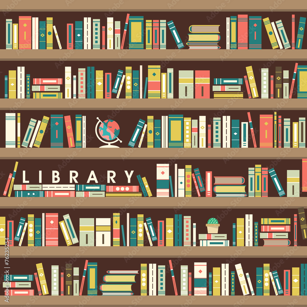 library scene illustration in flat design library scene illustration in flat design