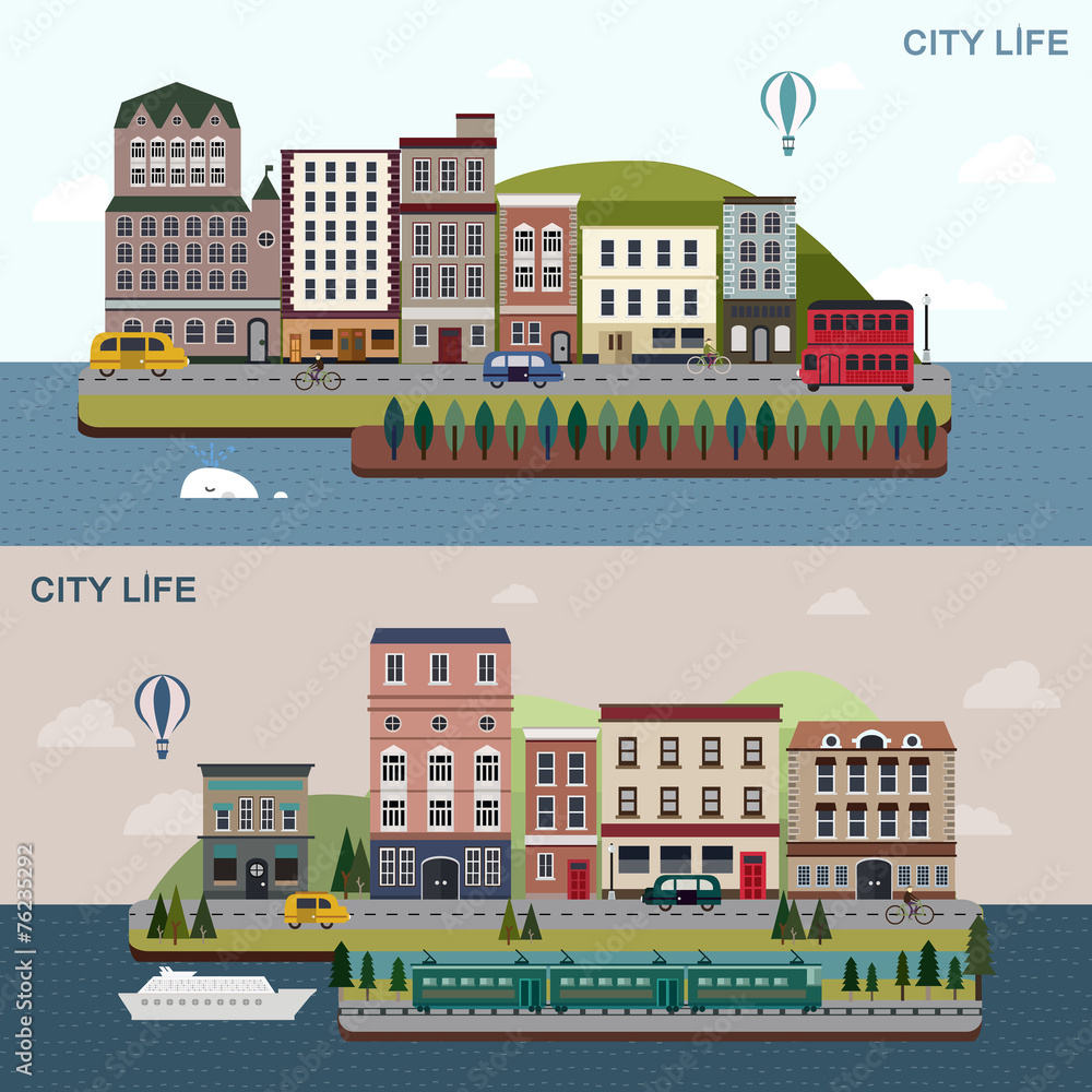 Naklejka premium lovely city landscape day and night in flat design