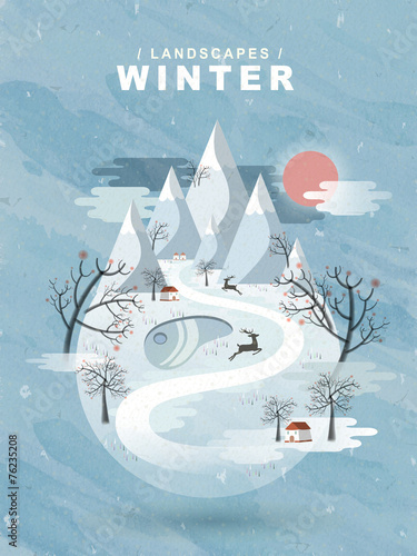 frozen winter landscape in flat design