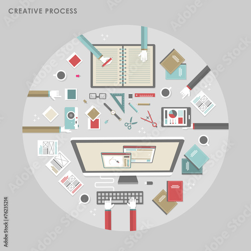 top view of creative process in flat design