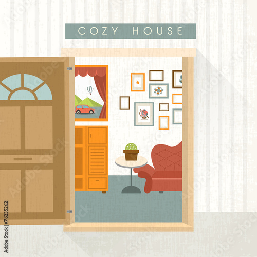 interior scene with sofa in flat design
