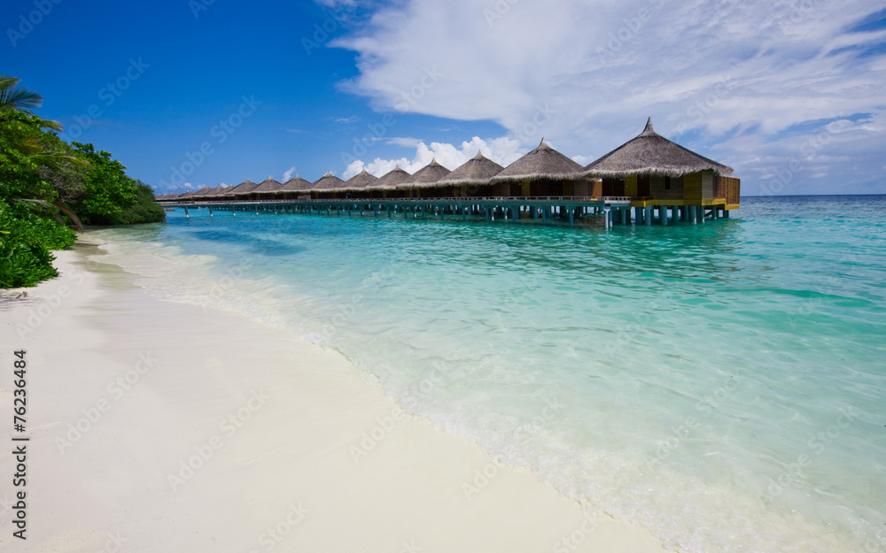 Water bungalows close to the shore, Maldives