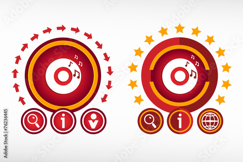 Music cd icon on creative background. Red design concept for ban