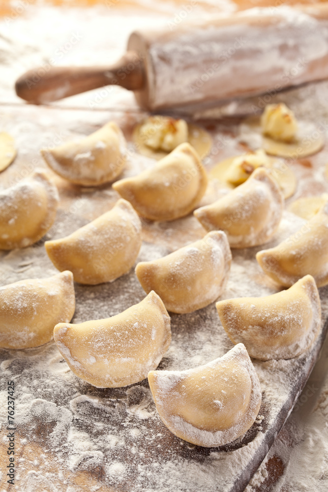 Vareniki (dumplings) with potatoes and onion. Vareniki (dumplings) with potatoes and onion.
