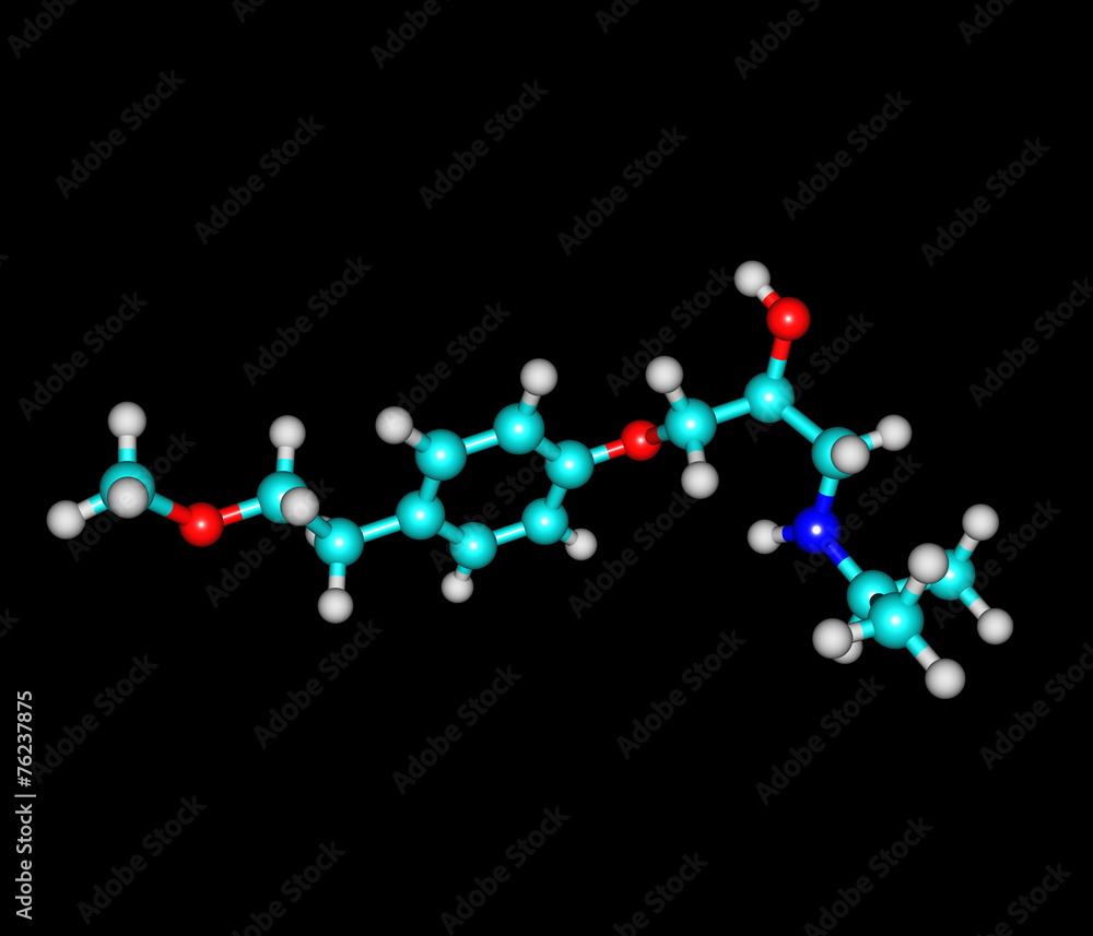 Metoprolol molecule isolated on black Metoprolol molecule isolated on black